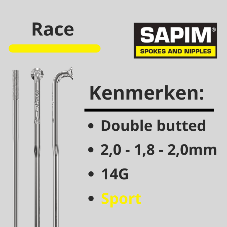 Sapim spaken 14G Race zilver 2.0-1.8-2.0