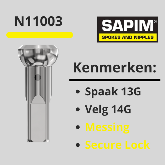 Nippel spaak 13G  velg 14  chroom Secure Lock 