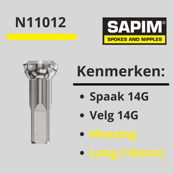 nippel spaak 14G  chroom lang 16mm 