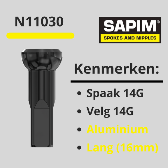 nippel spaak 14G zwart 16MM alu 
