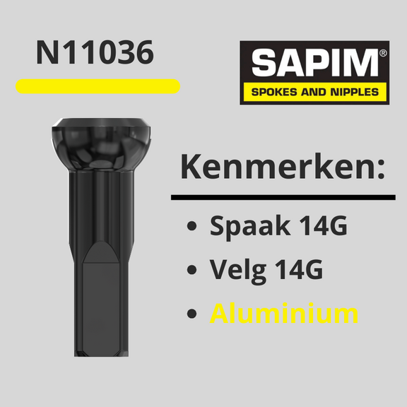 nippel spaak 14G zwart 14mm alu. 