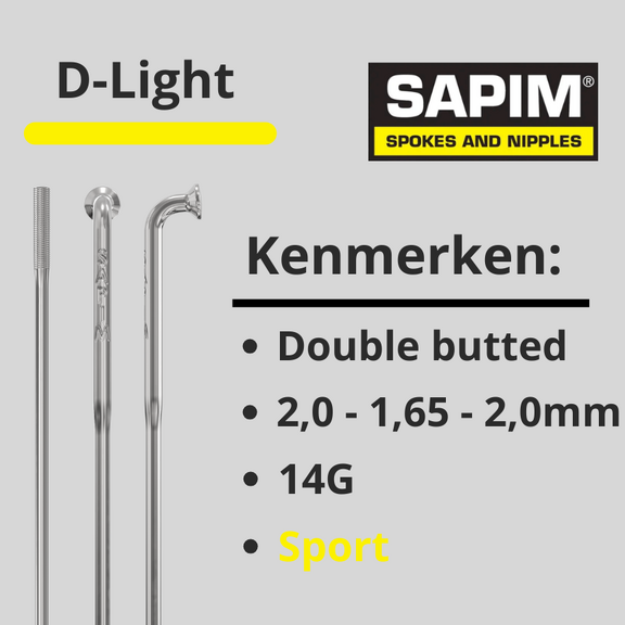 Sapim spaken14G D-Light D.Butted zilver 