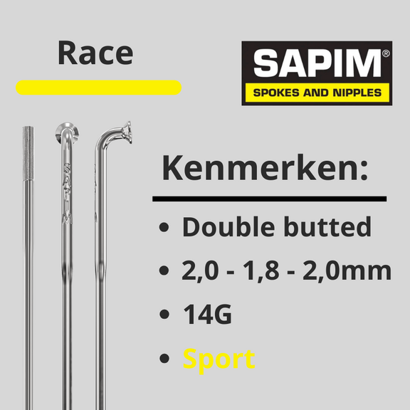 Sapim spaken 14G Race zilver 2.0-1.8-2.0 