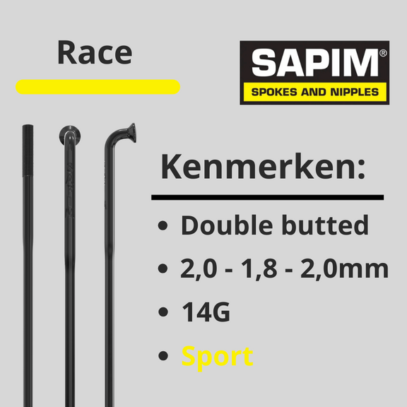 Sapim spaken 14G Race zwart  2.0 - 1.8 - 2.0 