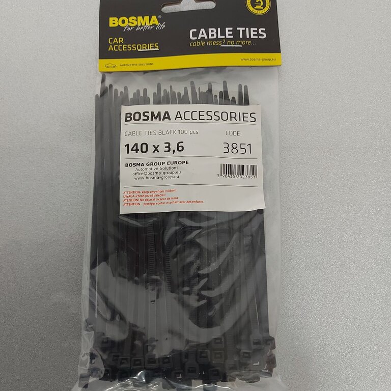 Tyrap - wurgstrip - kabelbinder - cable ties  3,6x140mm zwart per zak, inhoud 100 stuks