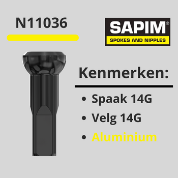 nippel spaak 14G zwart 14mm alu.
