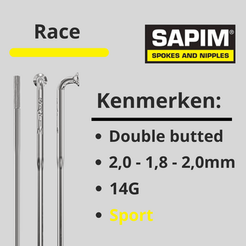 Sapim spaken 14G Race zilver 2.0-1.8-2.0